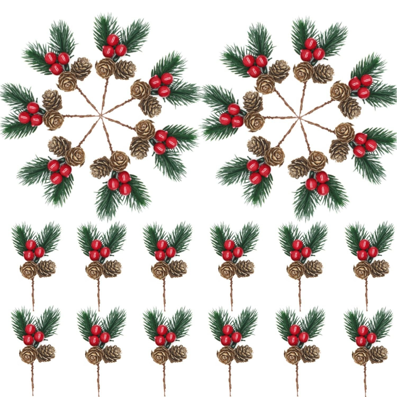 Christmas Floral Picks, 30Pcs Pine Cone Holly Berry Stems for Crafts, Artificial Christmas Picks ... | Amazon (US)