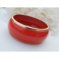 Red Cuff Bracelet, Enamel Bracelet Orange-Red Wide | Etsy (US)