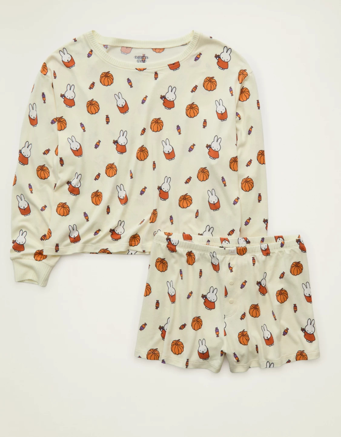 AE Luxe Plush Miffy Long Sleeve + Short PJ Set | American Eagle Outfitters (US & CA)