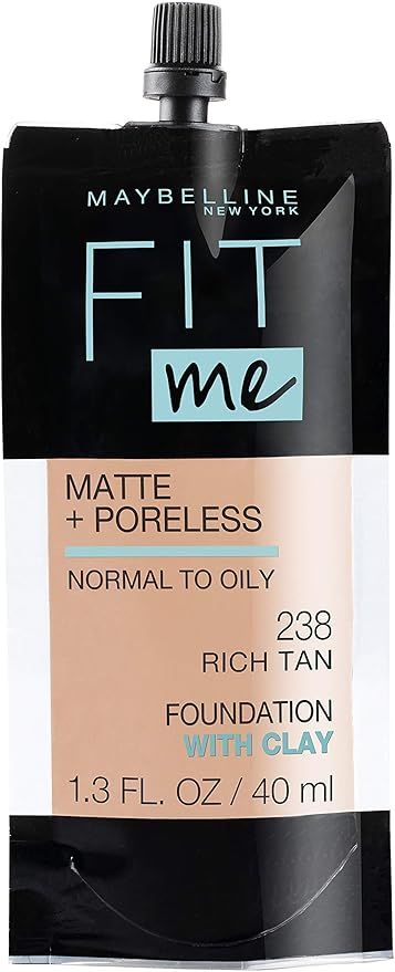 Maybelline New York Fit Me Matte + Poreless Liquid Foundation, Pouch Format, 238 Rich Tan, 1.3 Ou... | Amazon (US)