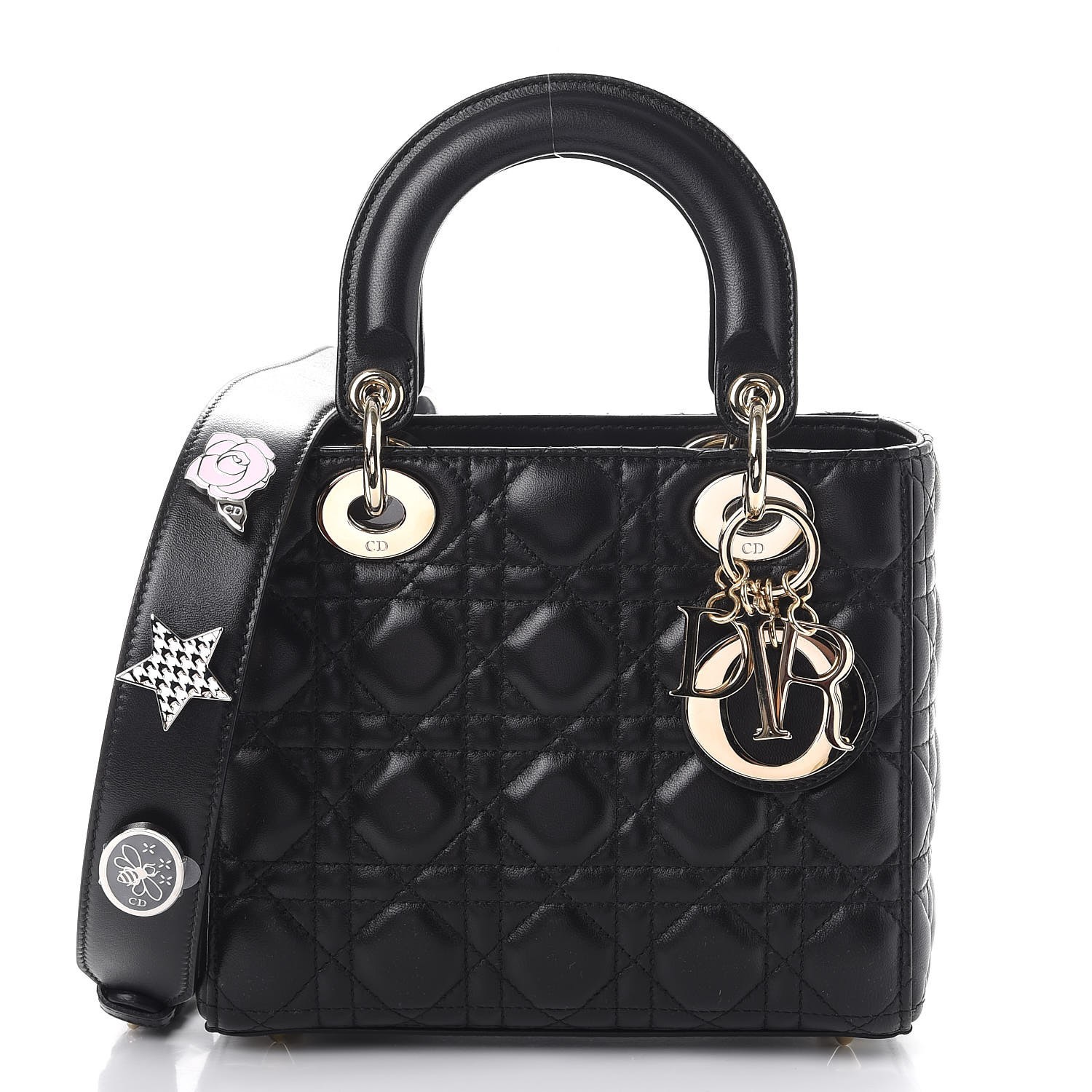 CHRISTIAN DIOR Lambskin Cannage Small My Lady Dior Black | Fashionphile