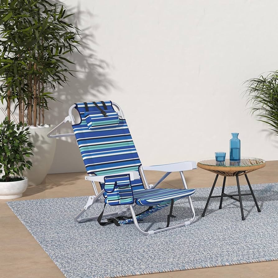 Beach Chairs for Adults Heavy Duty, Compact Portable Lay Flat Folding Chair with Backpack Straps ... | Amazon (US)