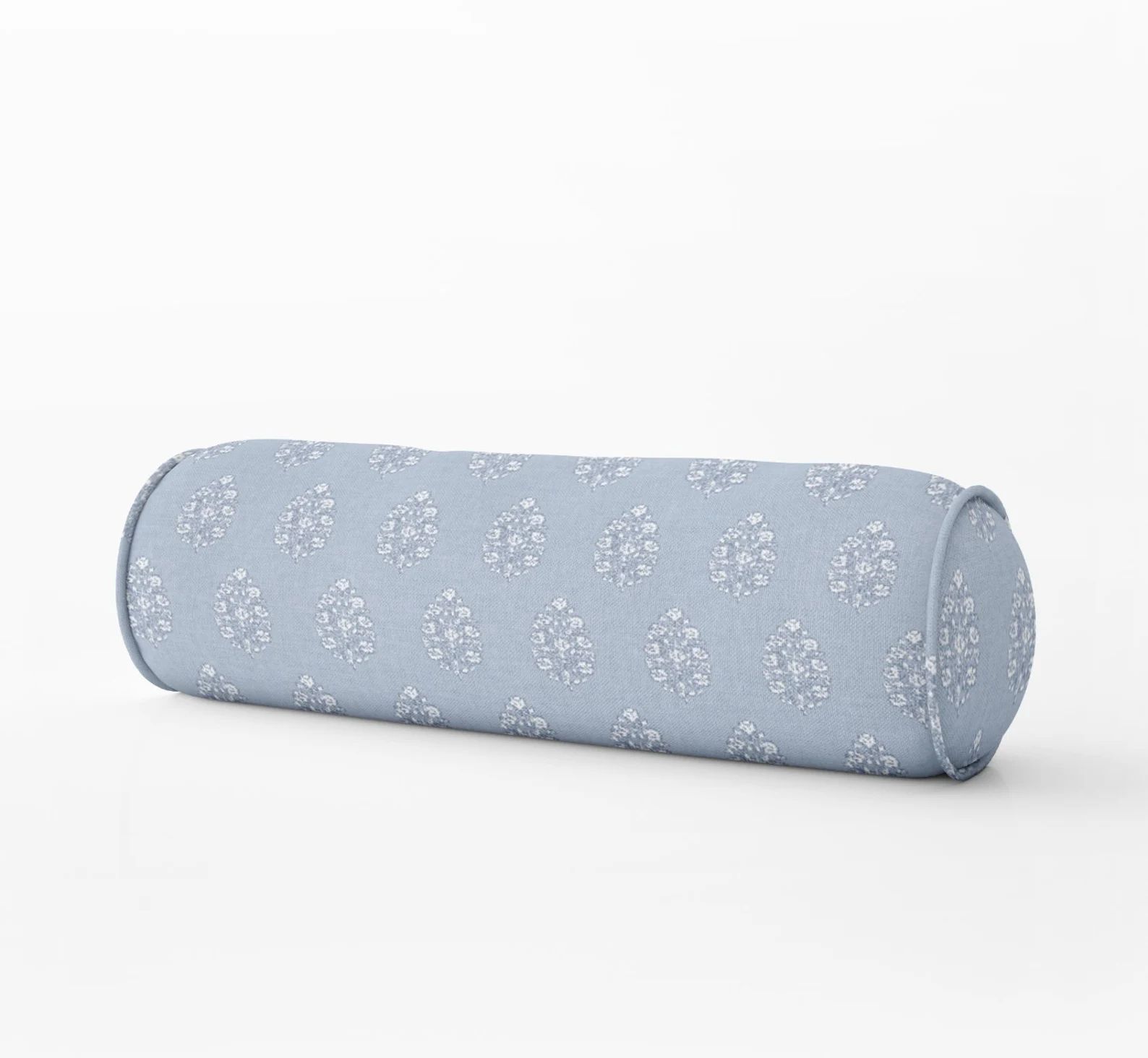 Blue White Round Bolster Mughal flower pillow lumbar block print Bed bolster round bolster linen ... | Etsy (US)