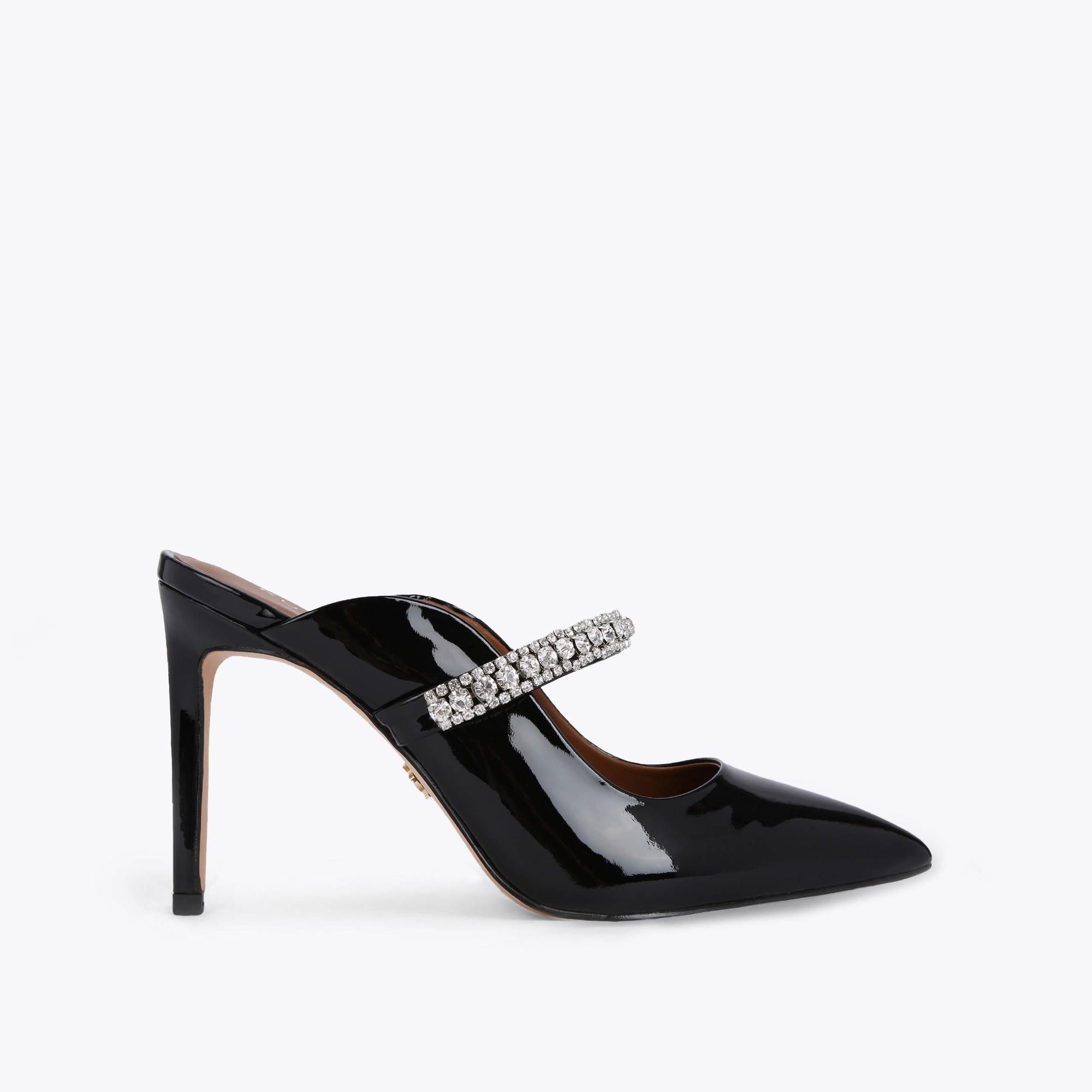 DUKE Black Shine Embellished Stiletto Heel Mules by KURT GEIGER LONDON | Kurt Geiger US