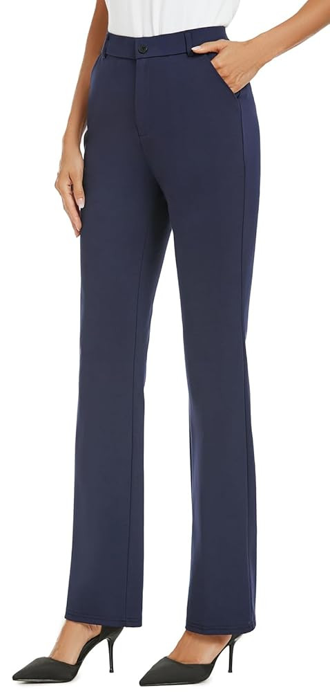 Women's Stretchy Straight Leg Dress Work Pants Business Office Casual Slacks with Pockets | Amazon (US)