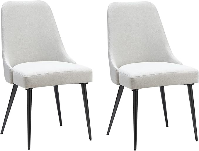 Ball & Cast Upholstered Kitchen and Desk Chair with Metal Legs, Ivory Set of 2 | Amazon (US)