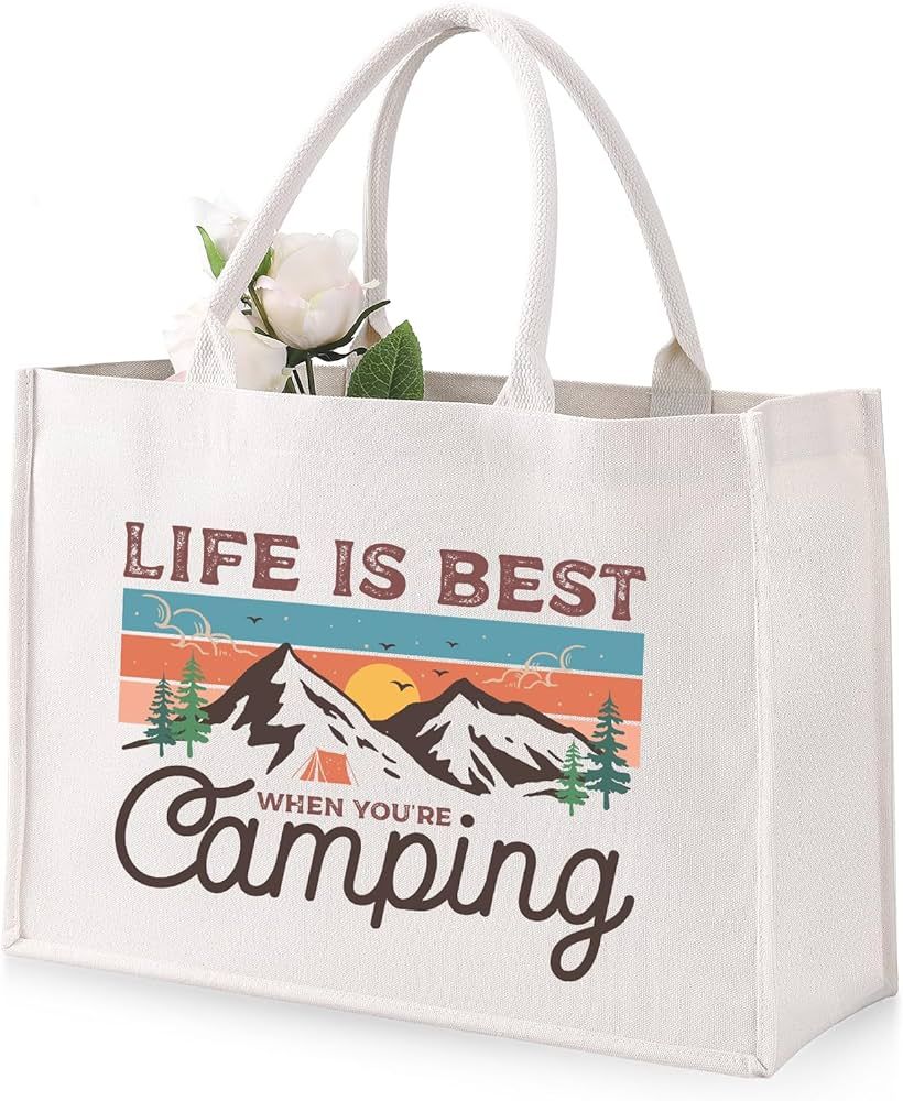 LEADO Camping Canvas Tote Bag for Women, Large Reusable Grocery Tote Bags, Mothers Day Camping Gi... | Amazon (US)