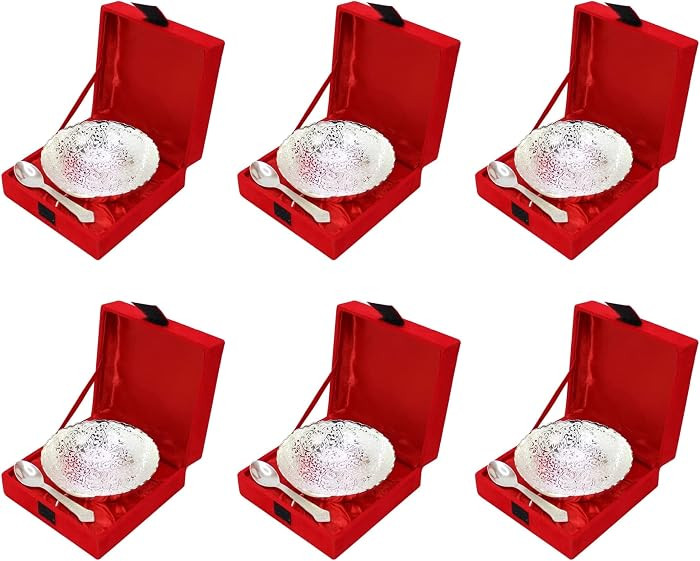 NOBILITY Bowl Spoon Set Silver Plated Dessert Dry Fruits Serving Diwali Christmas Eid Wedding Ret... | Amazon (US)