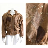 1980S/1990S Brown Patchwork Leather & Suede Bomber Jacket | Etsy (CAD)
