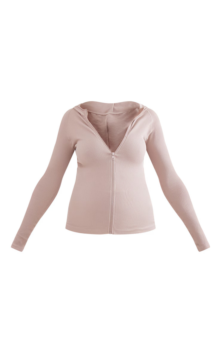 Maternity Stone Snatched Rib Hooded Sport Jacket | PrettyLittleThing US