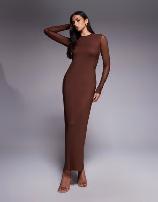AFRM Didi long sleeve mesh midaxi dress in cappuccino | ASOS (Global)