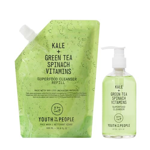 Youth To The People Superfood Cleanser Home Refill Bundle Set, Kale + Green Tea Face Cleanser (8oz) + (16oz Refill Pouch), Award-Winning Face Wash, Makeup Remover, All Skin Types | Amazon (US)