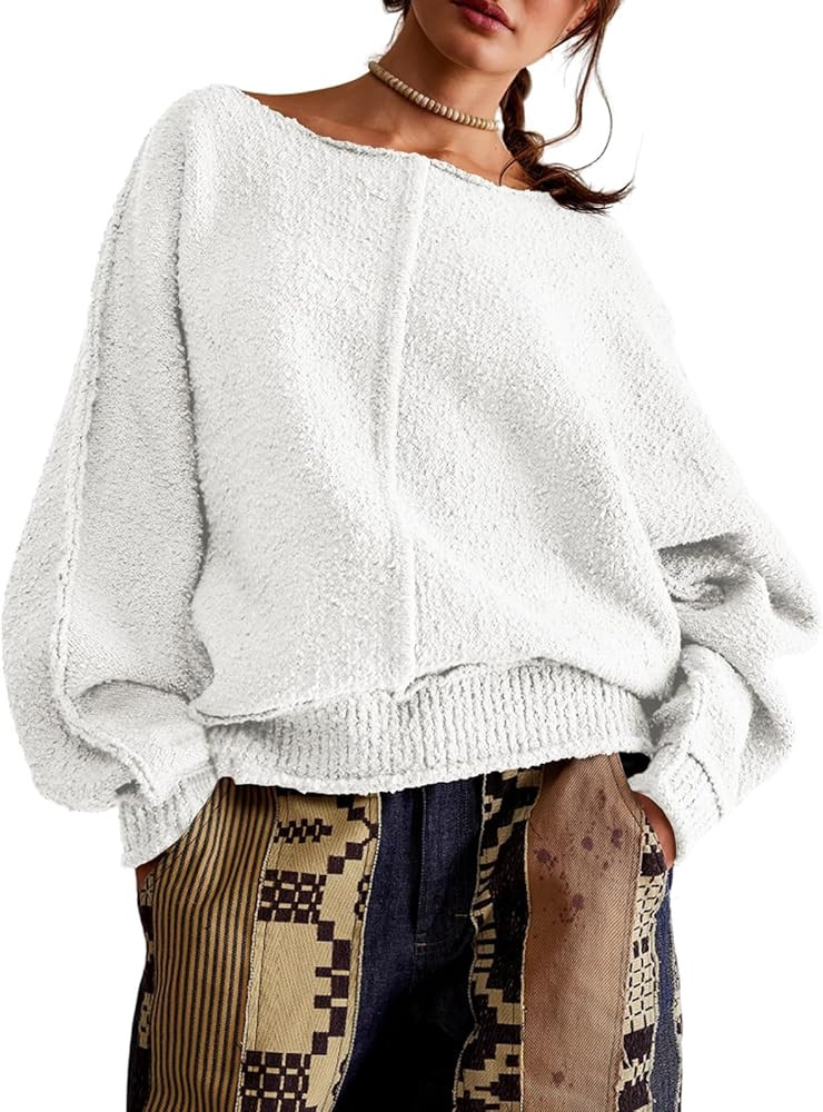 Saodimallsu Womens Oversized Pullover Sweater Long Lantern Sleeve Crew Neck Trendy Loose Knit Fal... | Amazon (US)