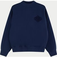 Chenille Emblem Mock Neck Crew - Dark Navy | The Couture Club