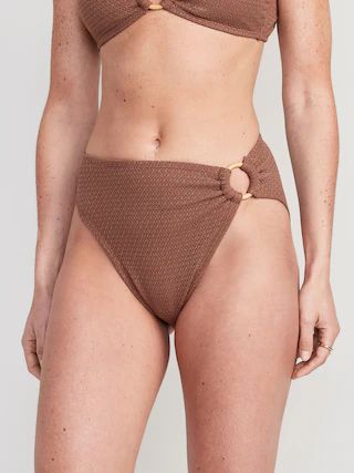 Mid-Rise O-Ring Crochet-Knit French-Cut Bikini Swim Bottoms for Women | Old Navy (US)