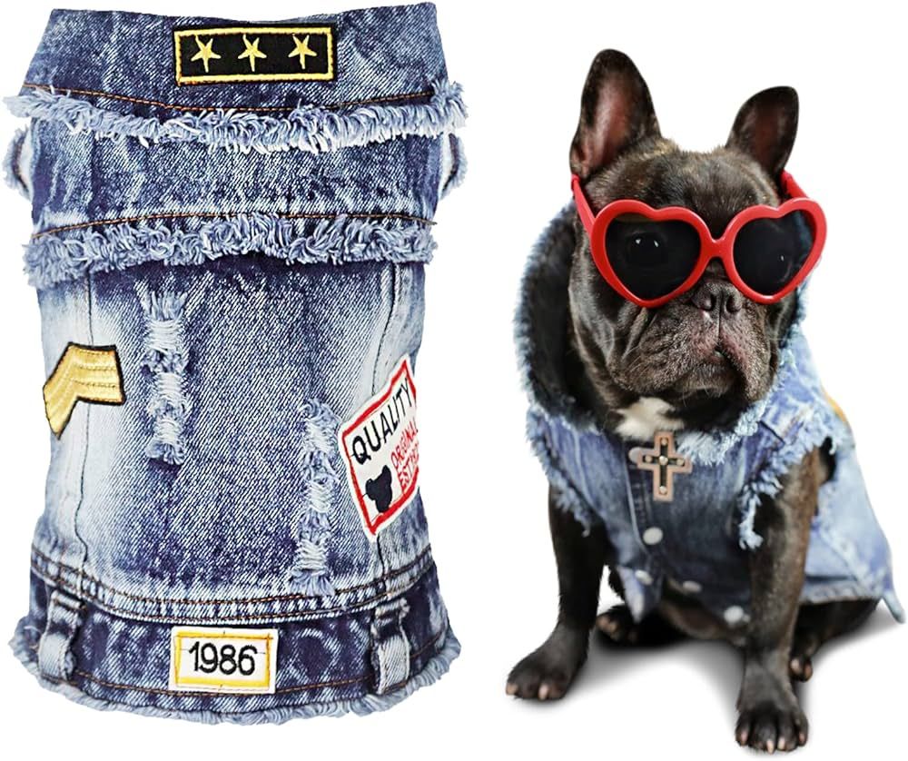 SILD Pet Clothes Dog Jeans Jacket Cool Blue Denim Coat Small Medium Puppy Blue Vintage Washed Clo... | Amazon (US)