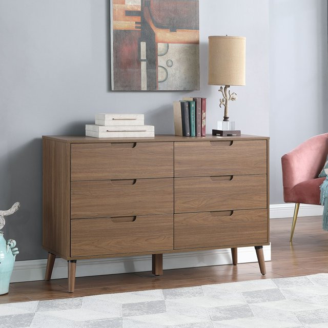 Mainstays Modern 6 Drawer Dresser, Bedroom, Brown Walnut - Walmart.com | Walmart (US)