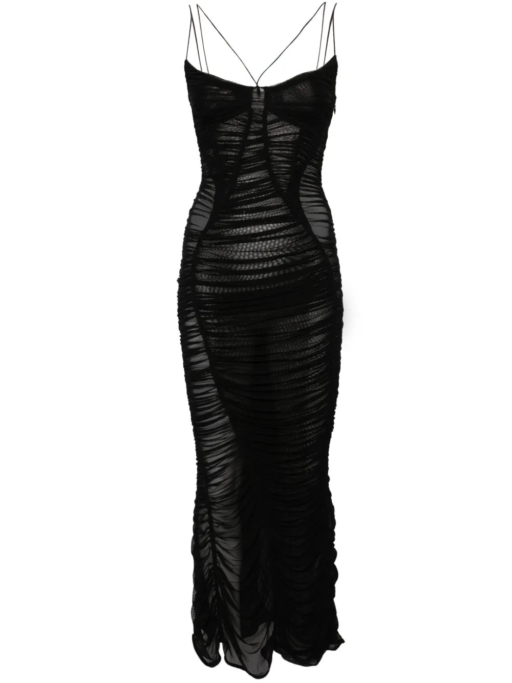 Mugler Mesh Fitted Midi Dress | Black | FARFETCH | Farfetch Global