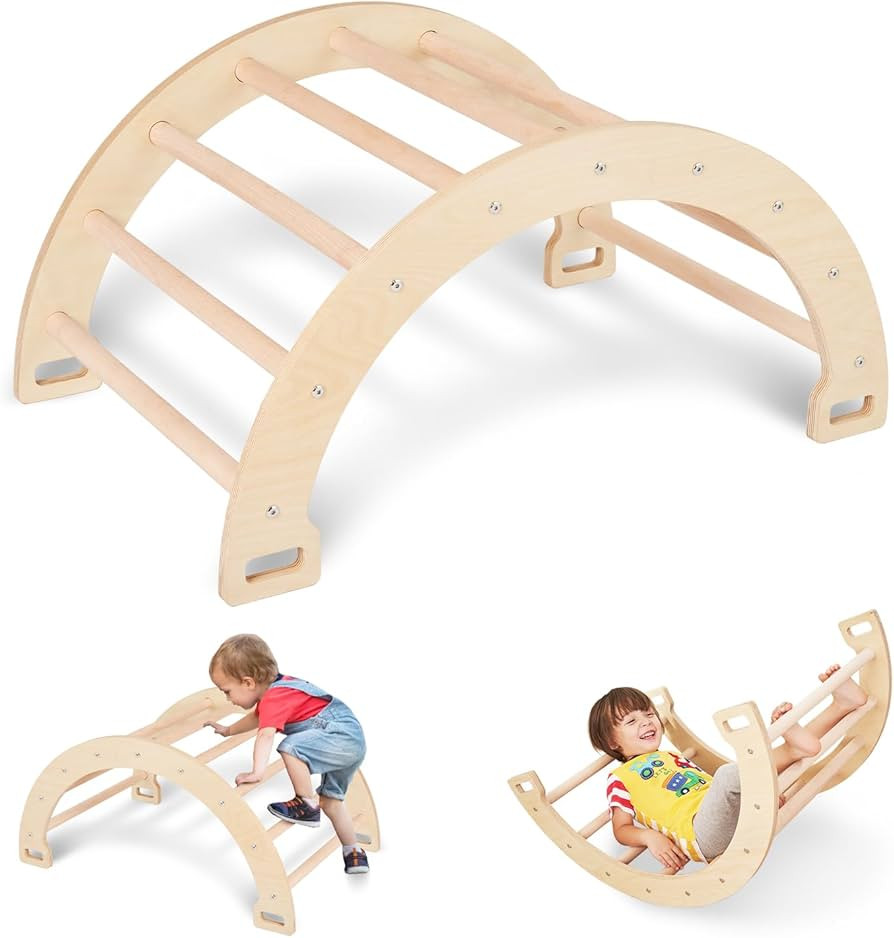 Hakiuish Wooden Ladder Arch for Climbing, 3-in-1 Kids Climber Ladder & Rocker Board, Triangle Cli... | Amazon (US)