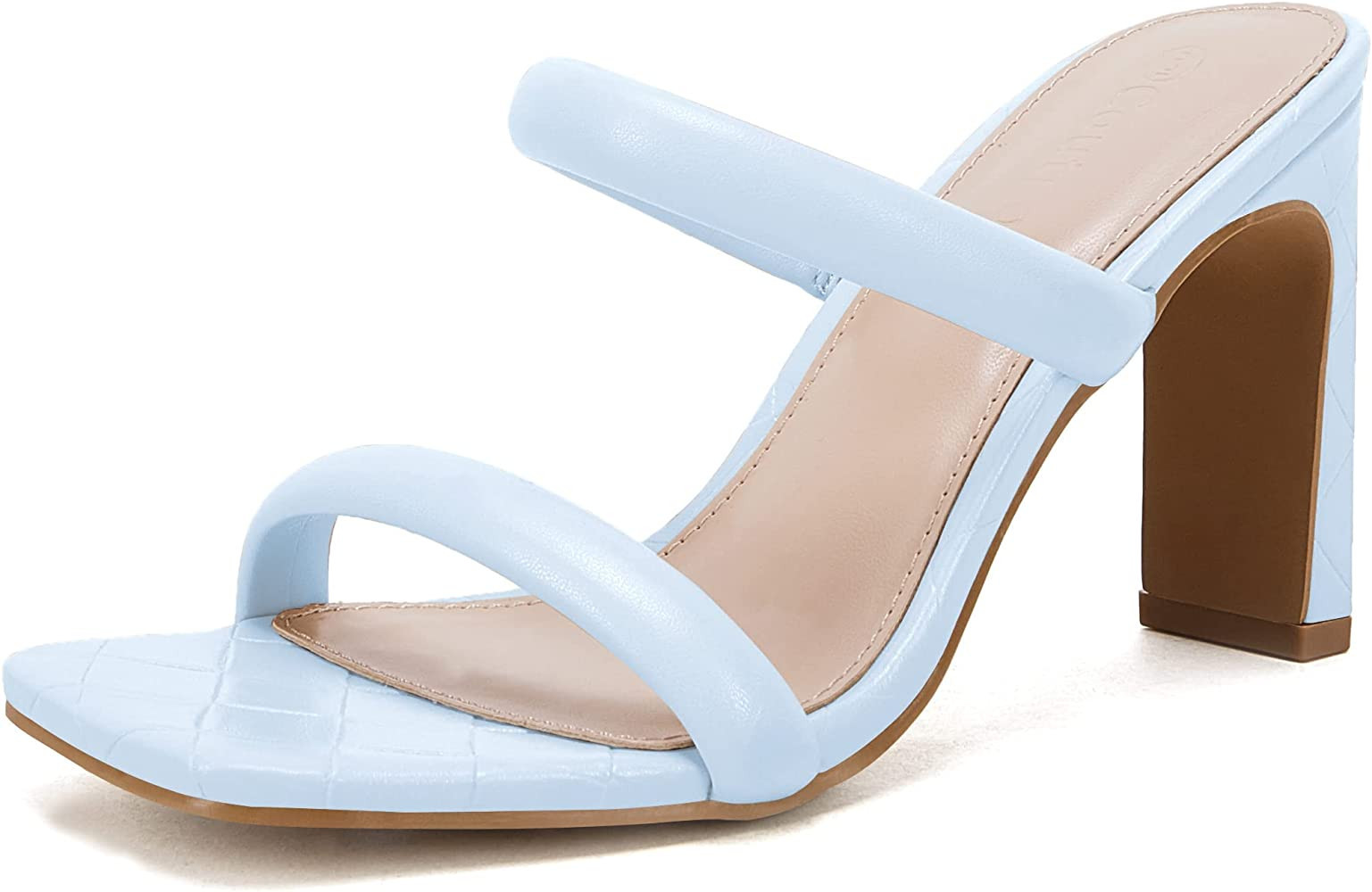 Coutgo Womens Square Open Toe Heeled Sandals Two Strap high Heel Backless Dress Slip On Mules | Amazon (US)