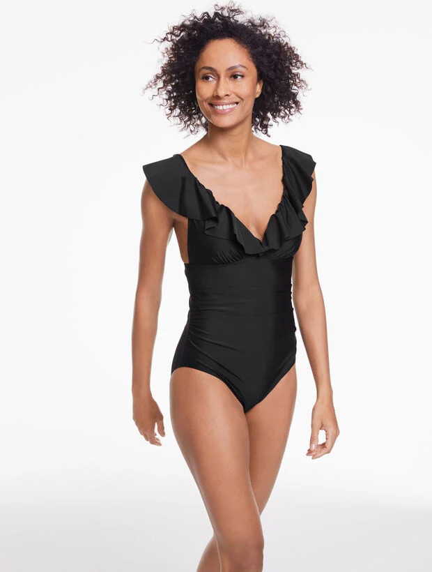 Aqua Club Ruffle V-Neck One-Piece Swimsuit | Talbots