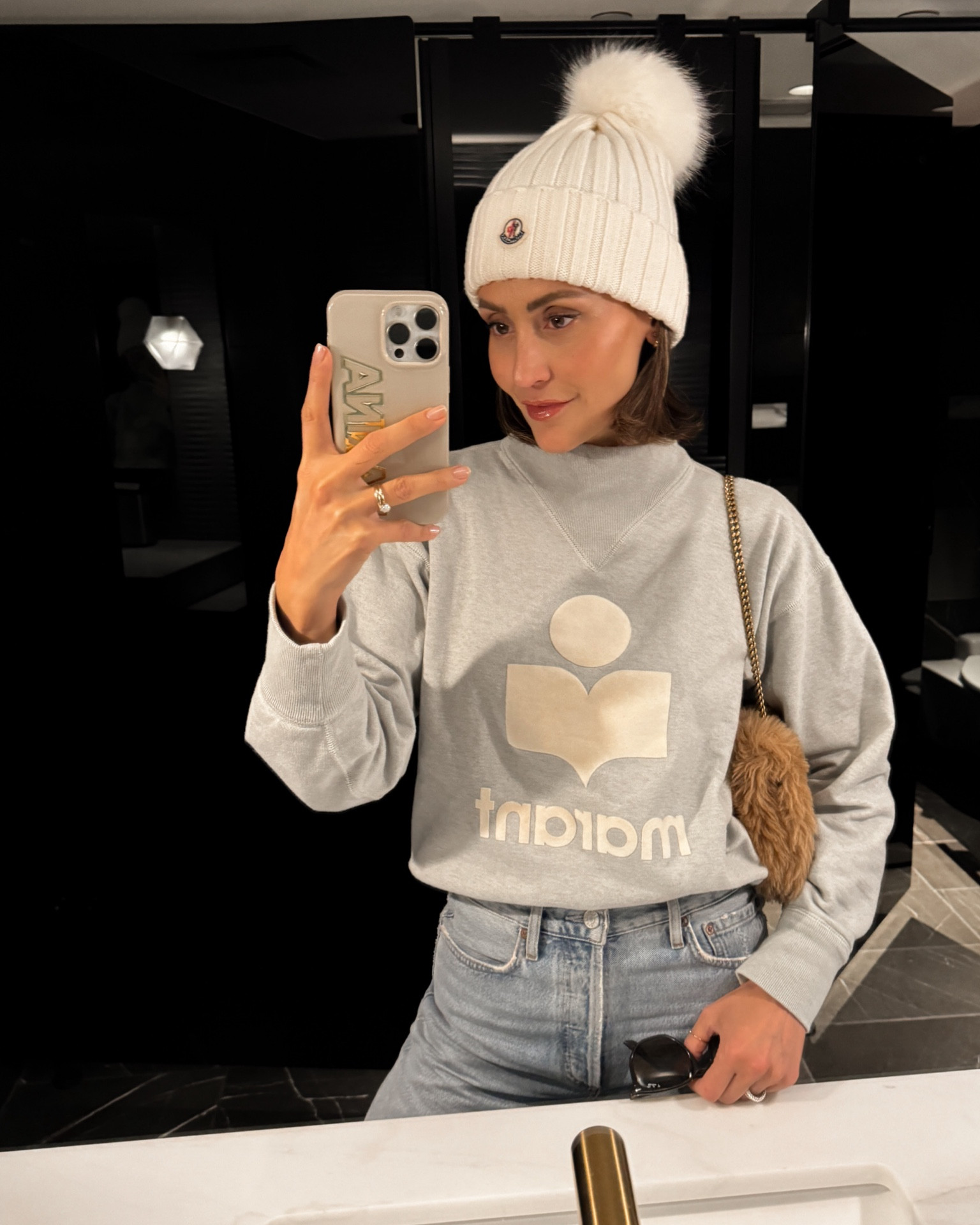 Sweatshirt 36/4 fits my n the small side
Jeans tts/25
Linking makeup and skincare as well as beanie and shearling bag 

#LTKbeauty #LTKitbag #LTKstyletip