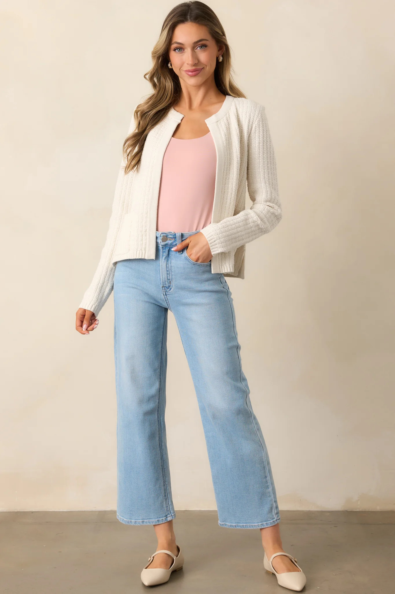 Into The Clouds Light Wash Cropped Wide Leg Jeans | Red Dress