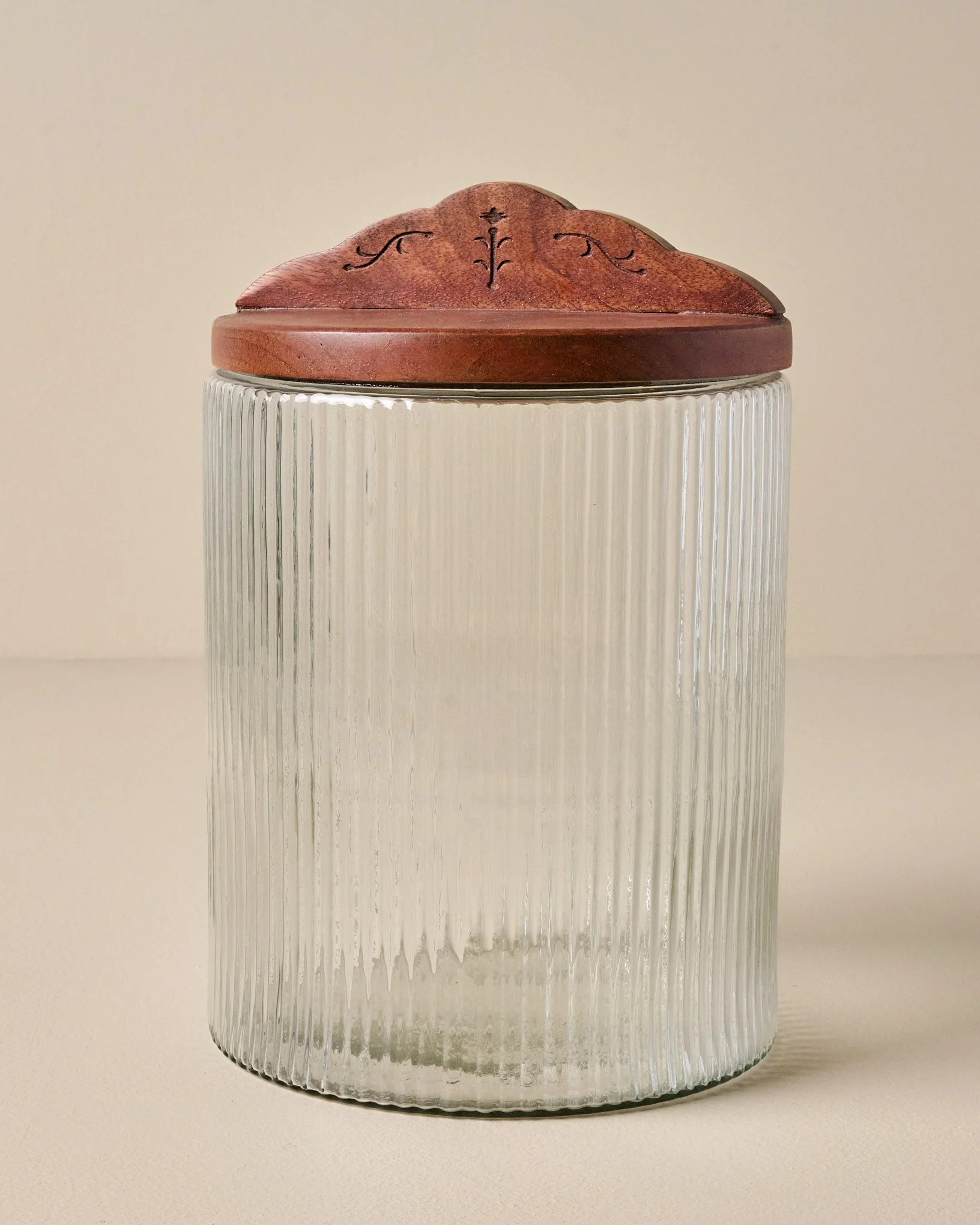 Antiqued Wood Ribbed Glass Canister | Magnolia