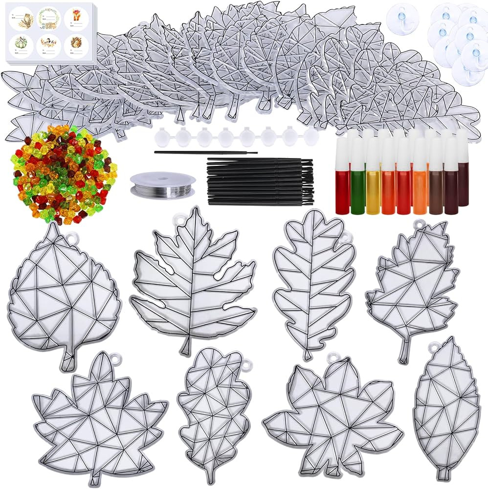 Winlyn 24 Sets Fall Leaf Suncatchers Ornaments Decorations DIY Window Paint Art Suncatchers Craft... | Amazon (US)