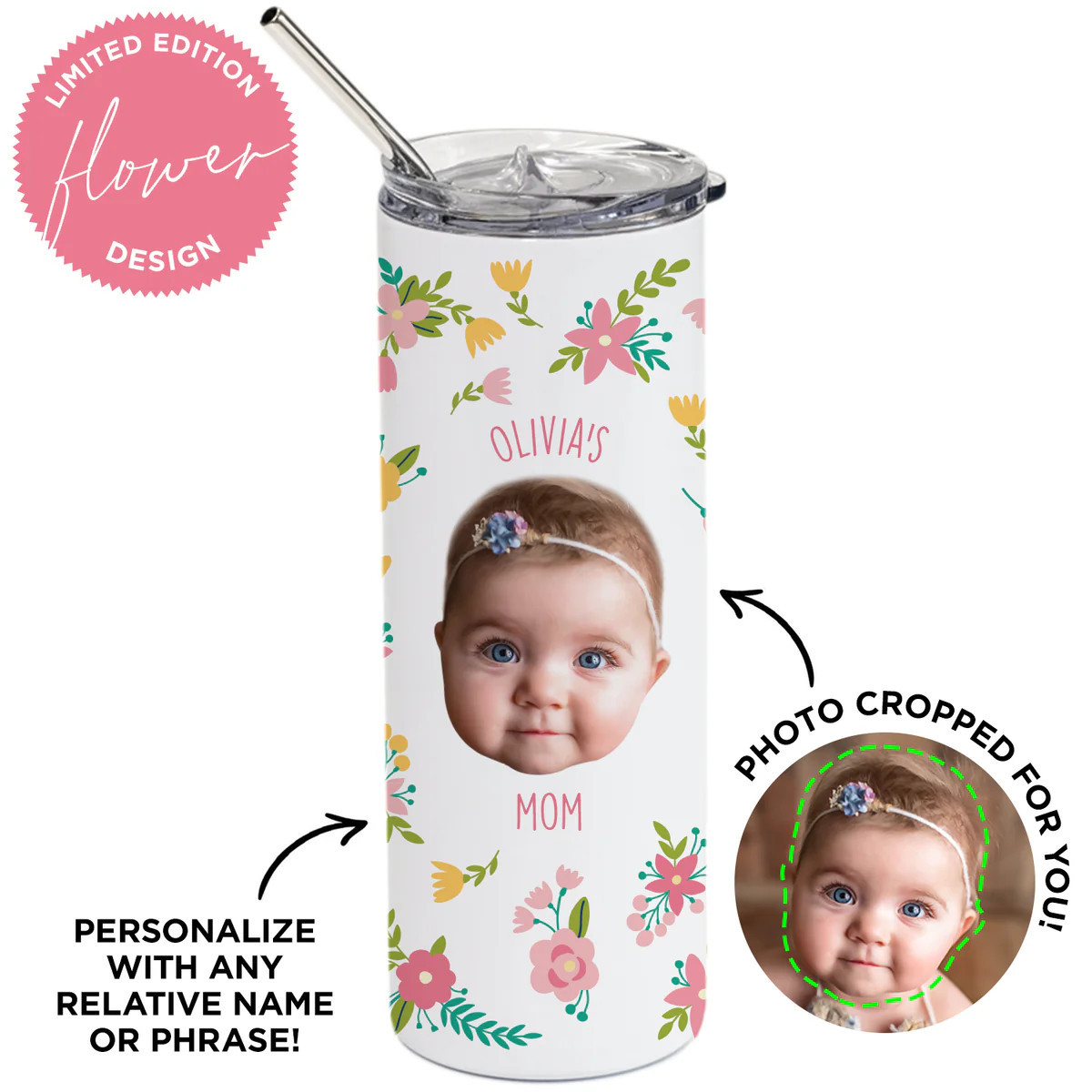 Personalized Flower Skinny Tumbler | Type League Press