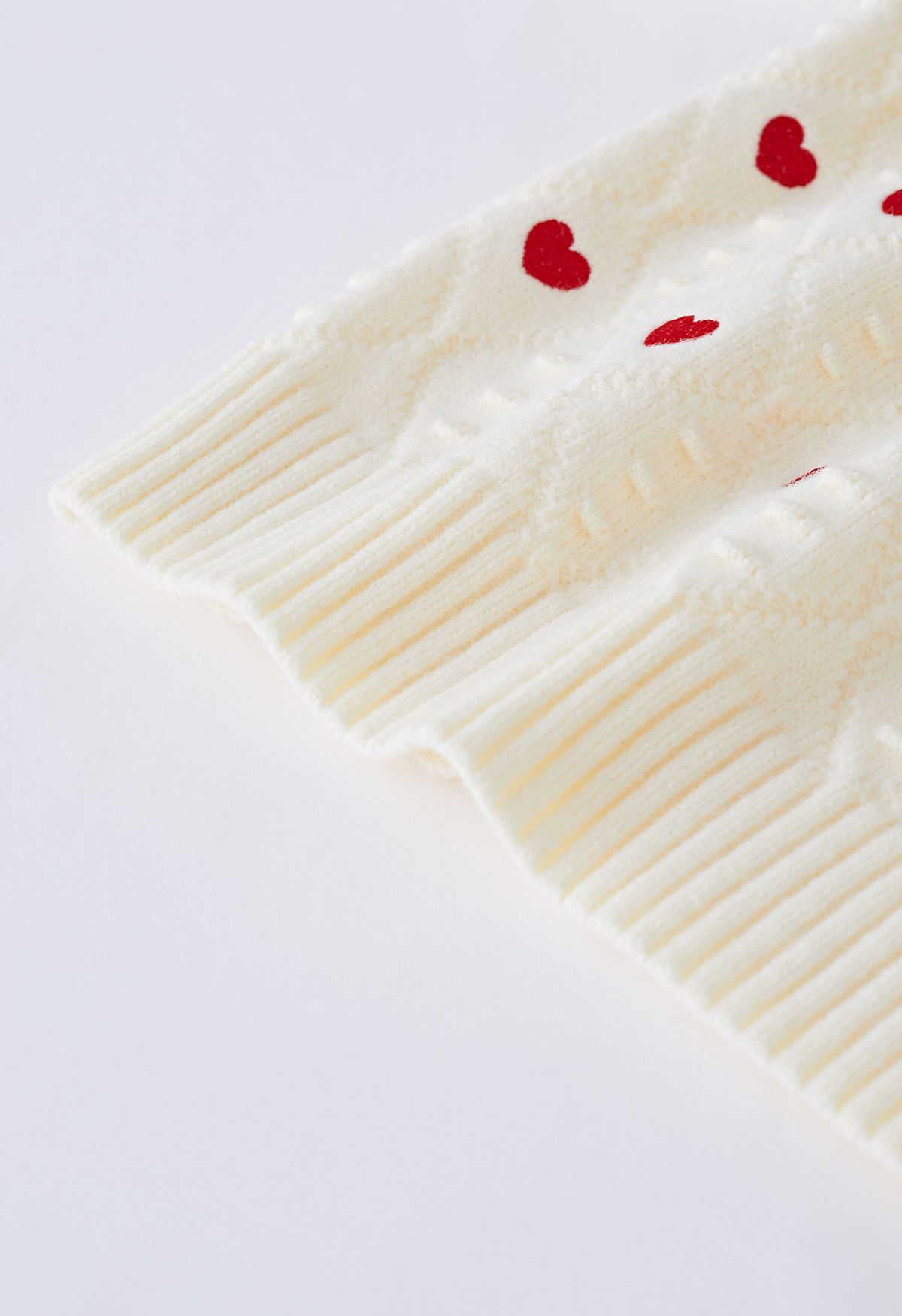 Full of Hearts Embroidered Emboss Knit Crop Sweater in Light Yellow | Chicwish