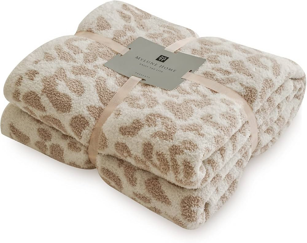 MH MYLUNE HOME Ultra Soft Micro Plush Khaki Leopard Blanket (51x63 inches) Warm Reversible Cheeta... | Amazon (US)
