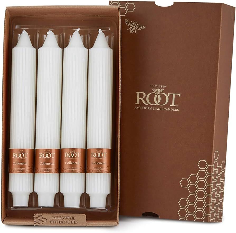 Root Unscented Grecian Collenettes Dinner Candles, 9-Inch Tall, Box of 4, White | Amazon (US)