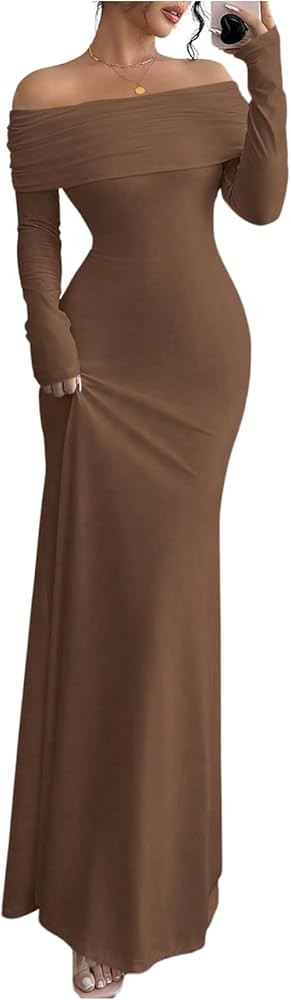 SOLY HUX Women's Long Sleeve Off The Shoulder Bodycon Dress Elegant Maxi Dress Cocktail Prom Dres... | Amazon (US)