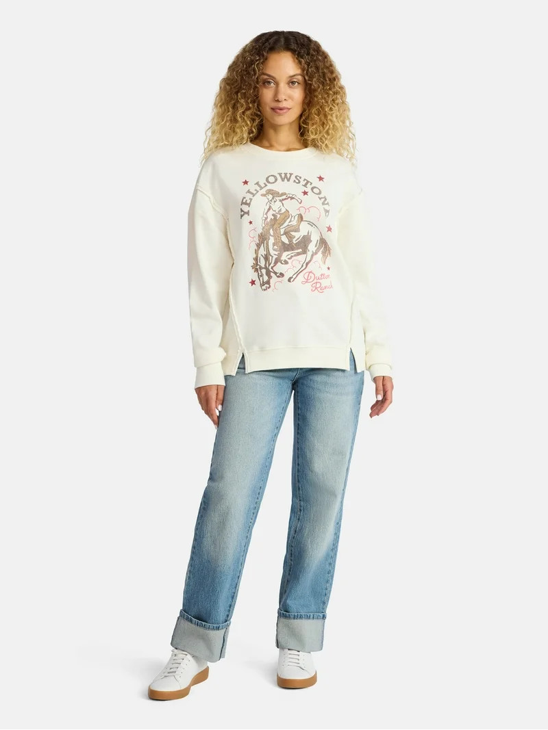 Time and Tru Women's Yellowstone Ranch Stars Graphic Sweatshirt, Sizes XS-3XL | Walmart (US)