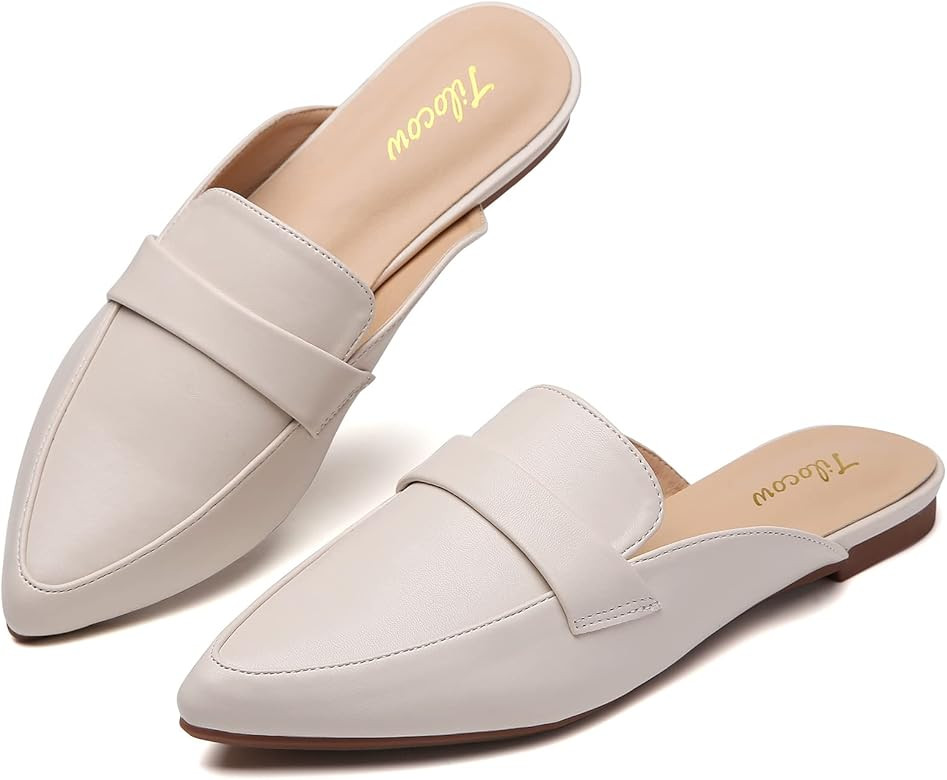 Tilocow Slip On Mules for Women Open Back Closed Pointed Toe Flats Womens Business Work Shoes Fla... | Amazon (US)
