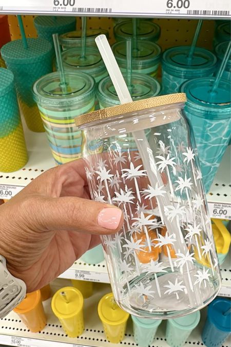 Sun Squad tumblers from Target for $10 or less! These will be great for being by the pool or on the beach this summer. ☀️ 

Target finds, Sun Squad, Sun squad tumblers, palm tree tumbler, pool print tumbler, pineapple tumbler, stainless steel tumbler 