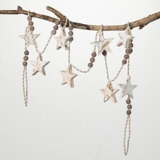 72 in. Gray and White Star Wooden Bead Garland | The Home Depot