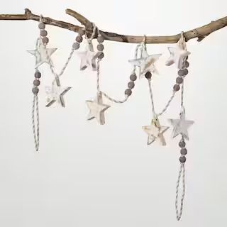 72 in. Gray and White Star Wooden Bead Garland | The Home Depot