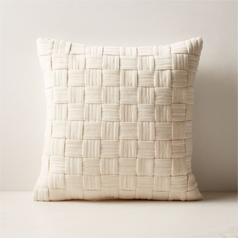 Akemi Woven Warm White Velvet Throw Pillow with Down-Alternative Insert 18'' | CB2 | CB2