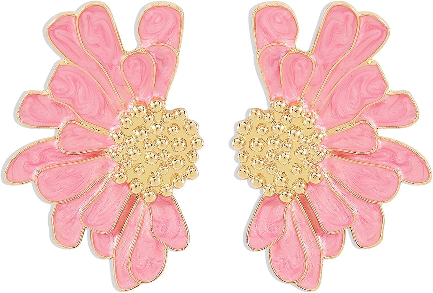 coadipress Pearl Flower Dangle Earrings Statement Stud Earring Large Metal Double Flower Matt Ear... | Amazon (US)