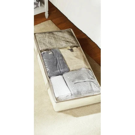 Mainstays Under-Bed Zippered Closet Storage Organizer with Clear Top, Beige | Walmart (US)