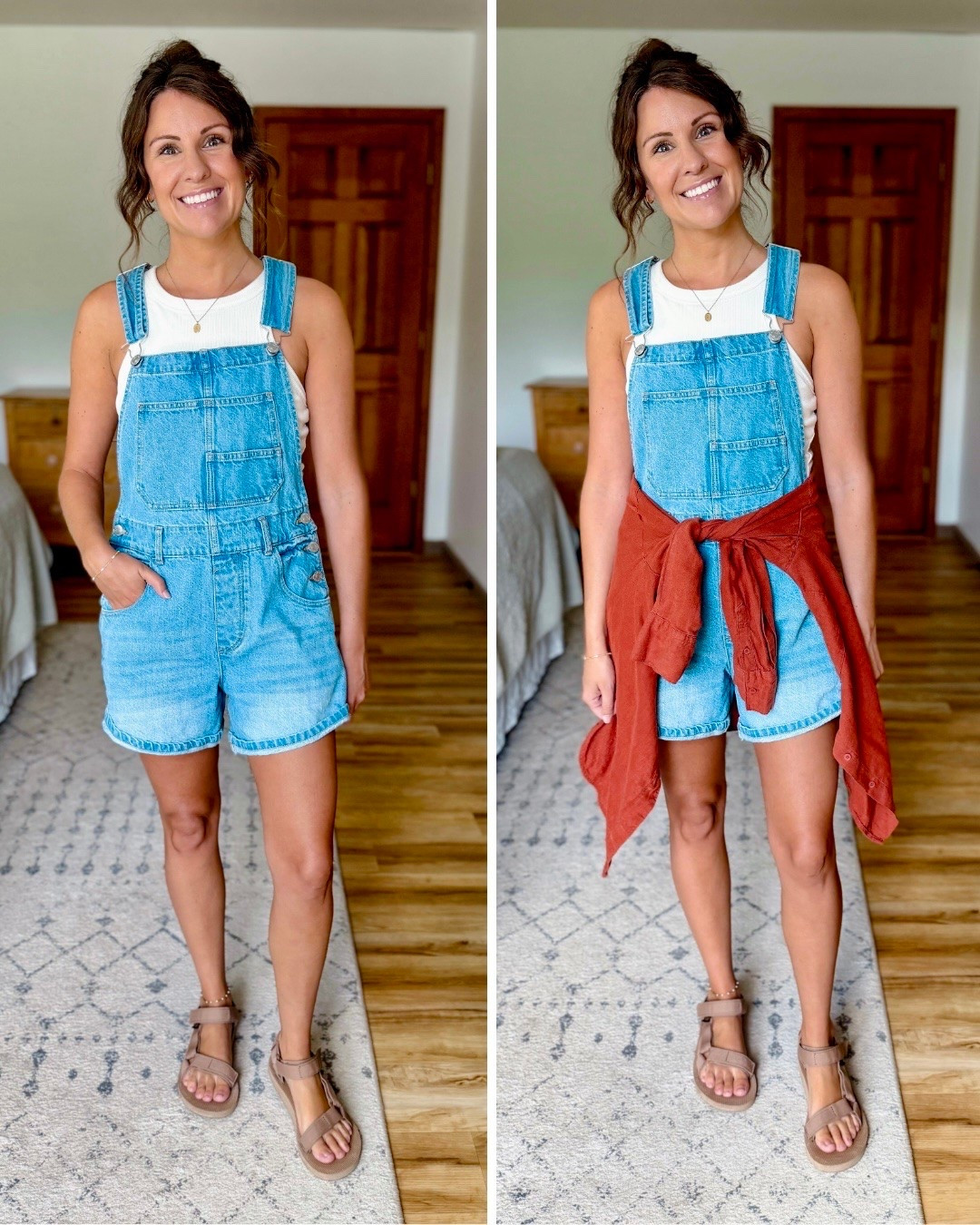 my overalls are size xs (100% organic cotton!) and my tank is size small. My linen button up top is size small petite. My Tevas are size 6.

#LTKgrwm #LTKootd #LTKPetite