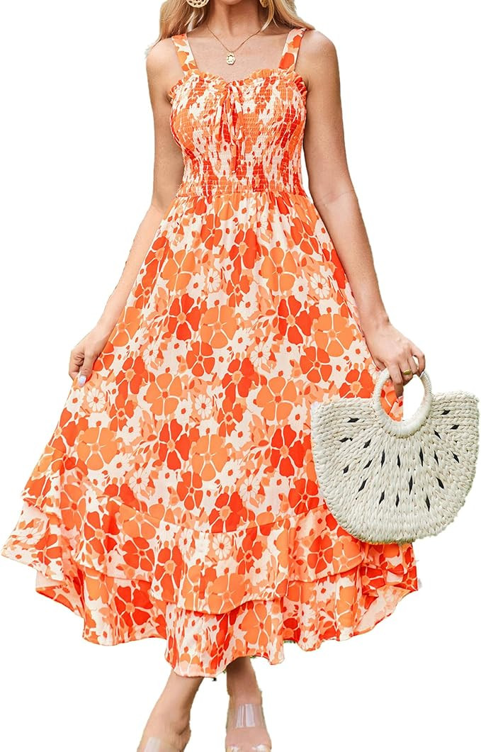 GRACE KARIN Women's 2026 Summer Floral Boho Dress Square Neck Strapped Swing A Line Sundress Beac... | Amazon (US)