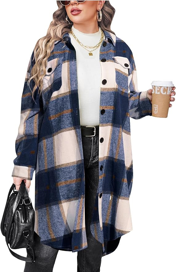 IN'VOLAND Womens Plus Size Flannel Plaid Shirts Long Sleeve Lounge Lapel Boyfriend Button Down Ta... | Amazon (US)