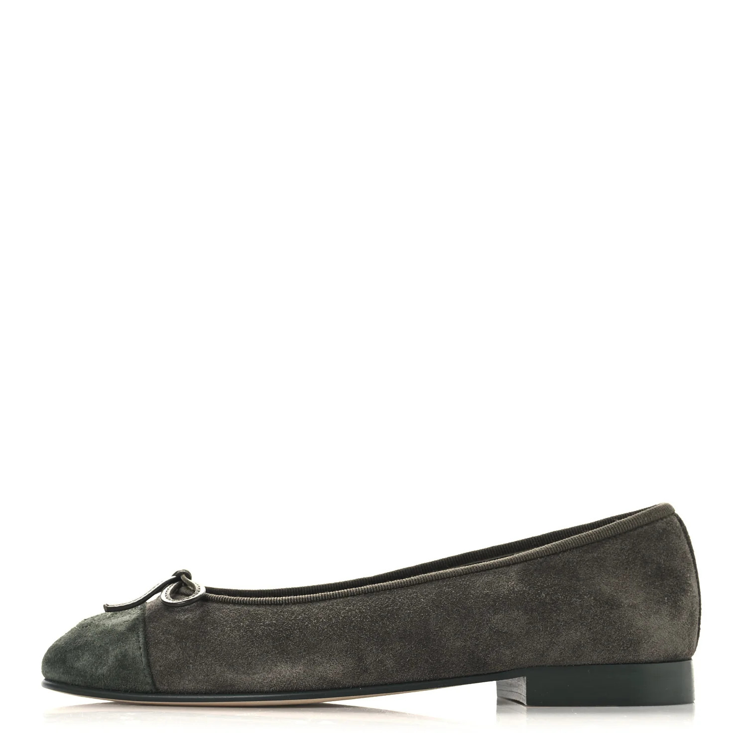 Chanel Suede Calfskin Cap Toe CC Ballerina Flats 36 Dark Khaki Dark Green 1739668 | FASHIONPHILE (US)