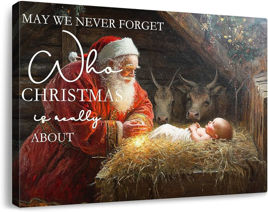 gaosoul Christmas Canvas Wall Art May We Never Forget Who Christmas Is Really About Sign Prints S... | Amazon (US)