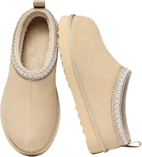 Genuine Suede Fuzzy Slippers for Women Winter Warm House Shoes Cozy Mini Boots for Indoor Outdoor | Amazon (US)