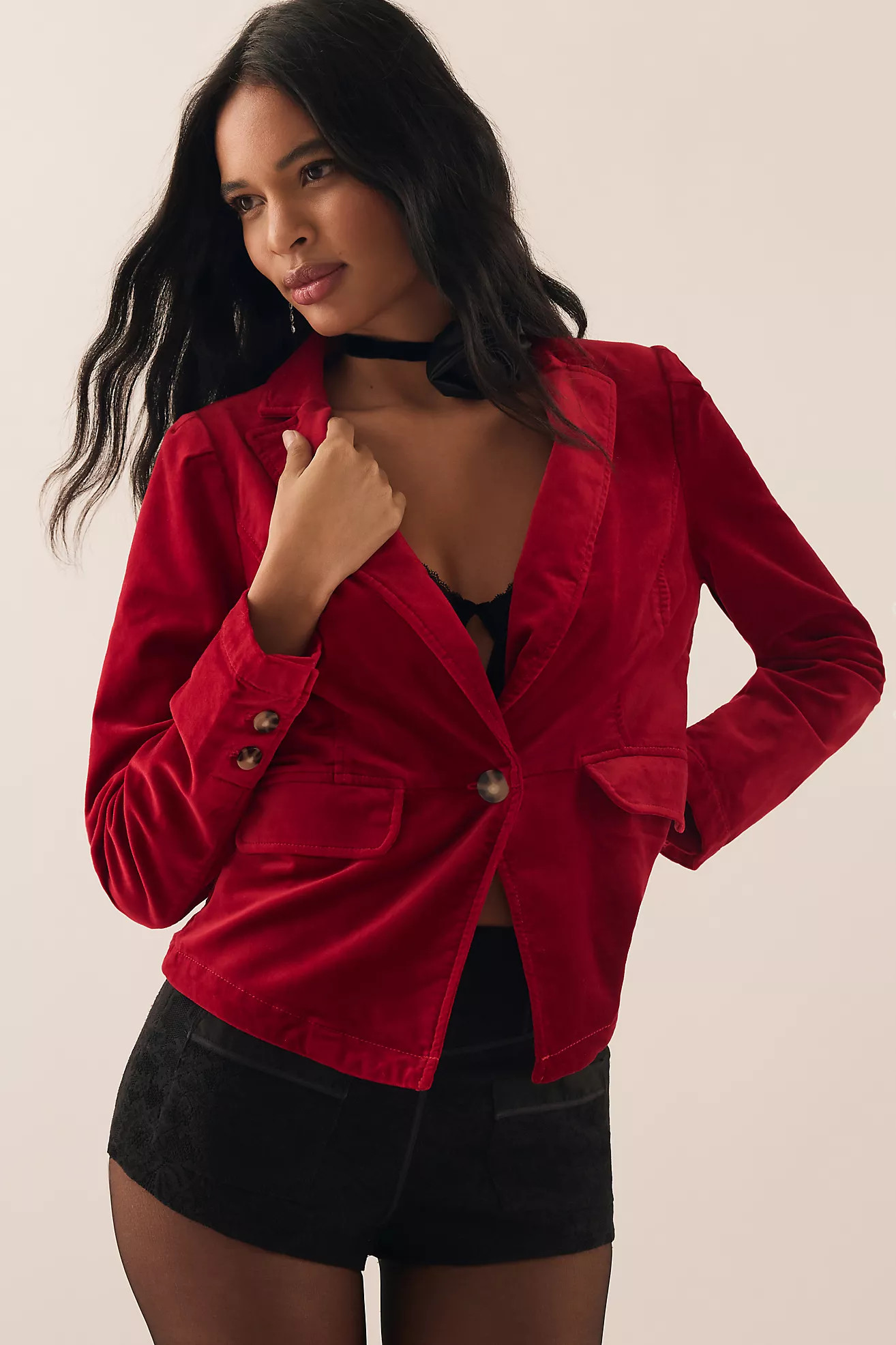 By Anthropologie Cropped Velvet Blazer | Anthropologie (US)