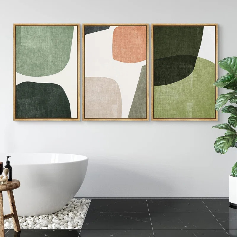 Mid Century Shape Green Tripyth Multicolor Ovals Abstract Mid Century Modern Framed Canvas 3 Piec... | Wayfair North America